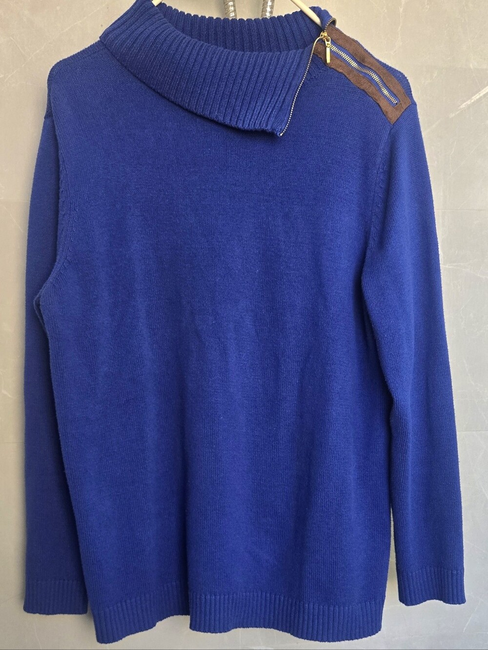 Charter Club Blue Cowl Neck Asymmetrical Zip Knit Sweater Size XL